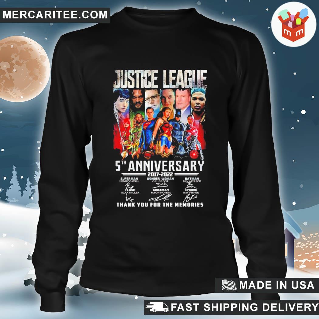 Funny justice league 5th anniversary 2017-2022 signatures thank you for the  memories shirt, hoodie, sweater, long sleeve and tank top