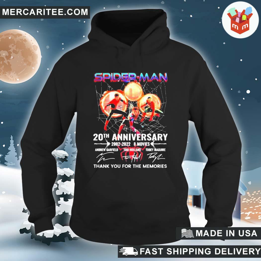Premium funny spider man 20th anniversary 2002 2022 8 movies signatures  thank you for the memories shirt, hoodie, sweater, long sleeve and tank top
