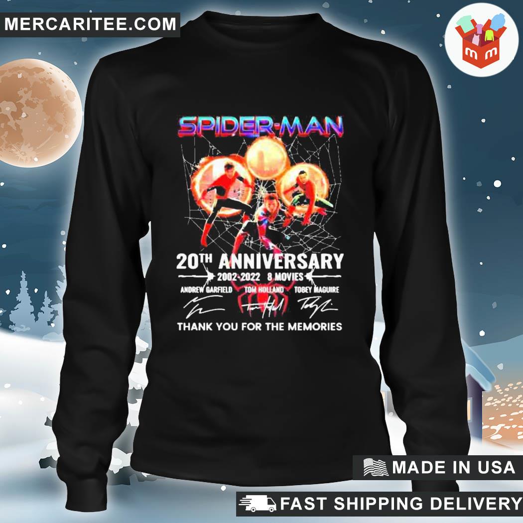 Premium funny spider man 20th anniversary 2002 2022 8 movies signatures  thank you for the memories shirt, hoodie, sweater, long sleeve and tank top
