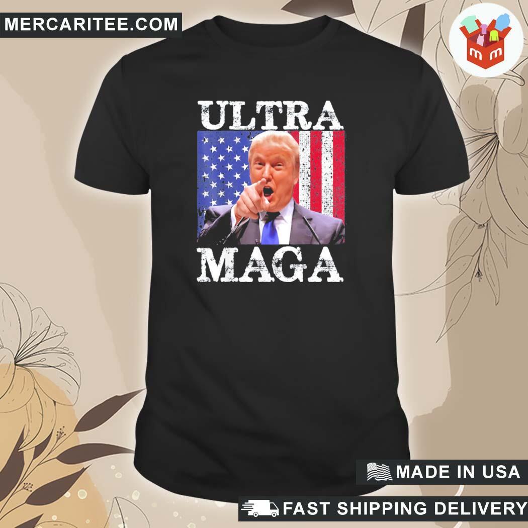 Official Ultra Mega King Trump Vintage American Us Flag Anti Biden T-Shirt