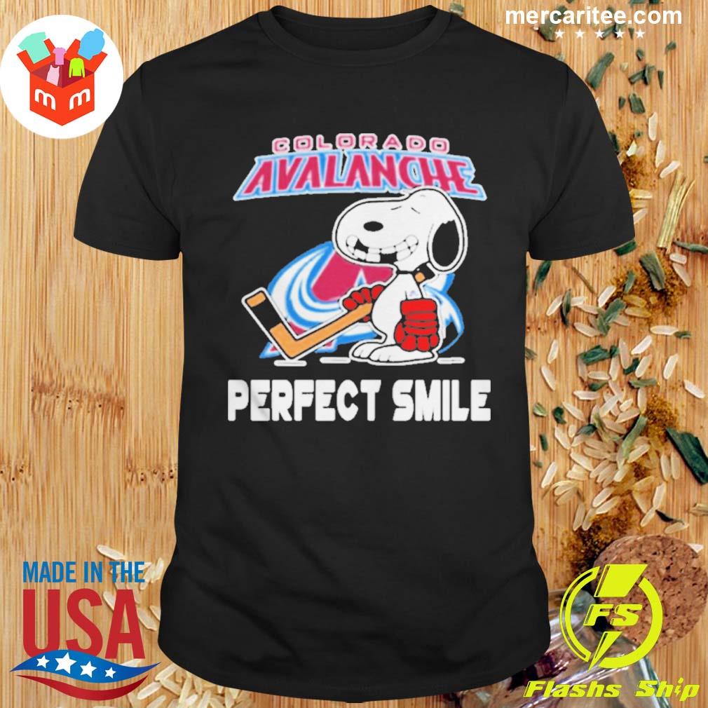 Official colorado Avalanche Snoopy Perfect Smile Stanley Cup Champions T-Shirt