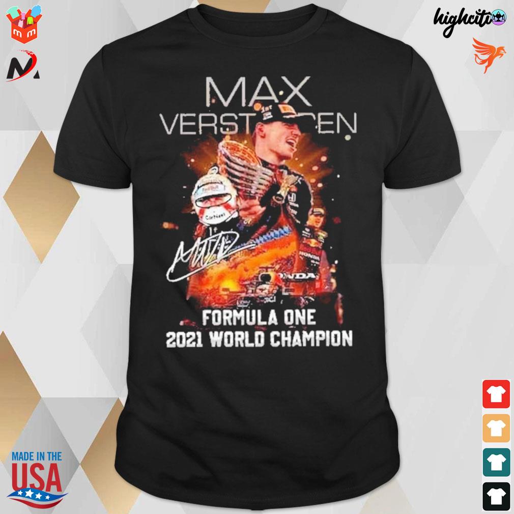 Max Verstappen formula one 2021 world champion signature t-shirt