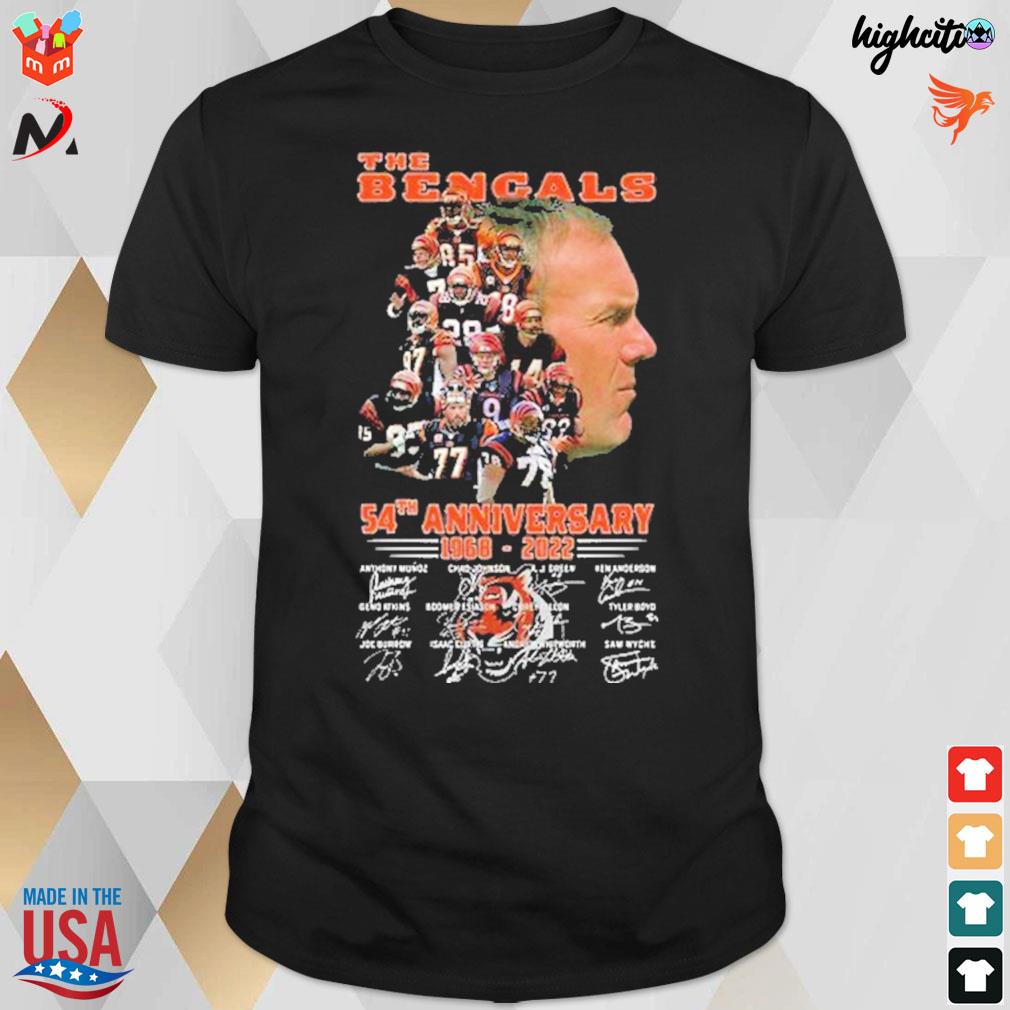 The Bengals 54th anniversary 1968 2022 Boomer Esiason and all player signatures t-shirt