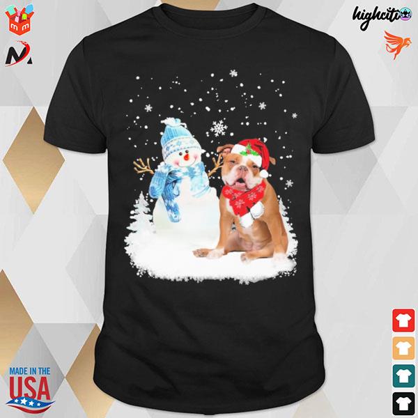 English Bulldog and snowman Christmas t-shirt