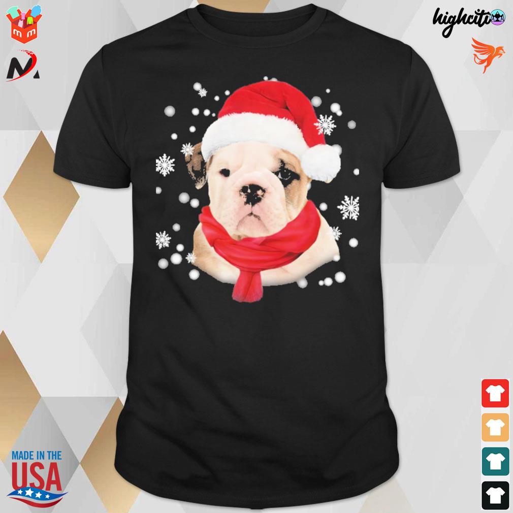 English Bulldog santa scarf t-shirt