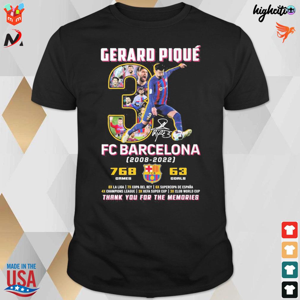 Gerard Pique 3 signature FC Barcelona 2003 2022 768 63 games goals thank you for the memories t-shirt