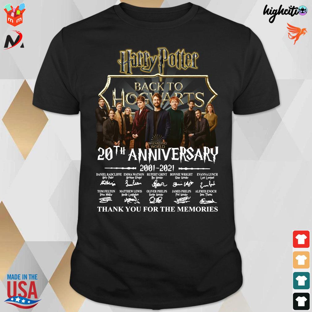 Original Harry Potter Back To Hogwarts 20th Anniversary 2001-2022 Signatures Thank You For The Memories Shirt