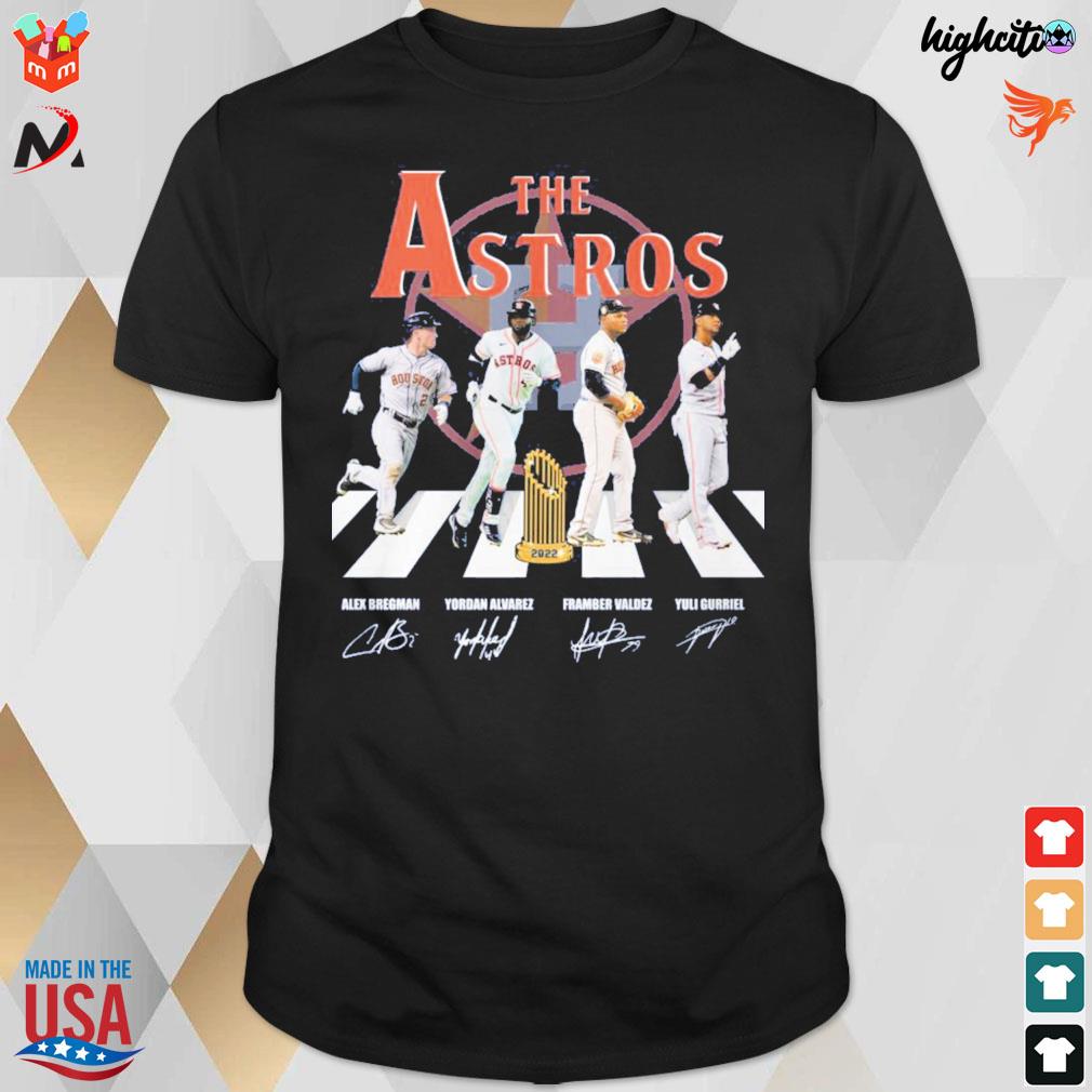 The Houston Astros Alex Bregman Yordan Alvarez Framber Valdez Yuli Gurriel signatures t-shirt