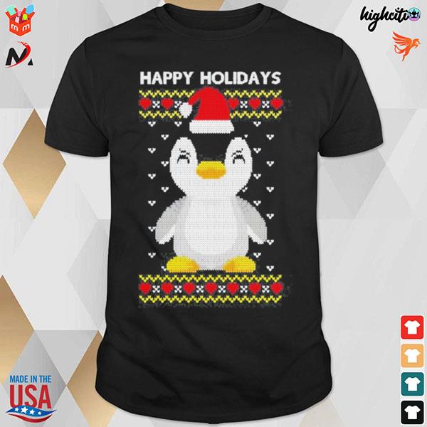 Happy holidays Christmas penguin ugly sweater t-shirt