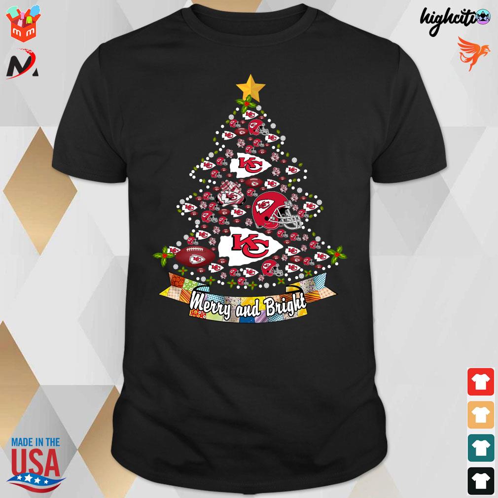 Official Merry And Bright NFL Kansas City Chiefs Christmas T-Shirt