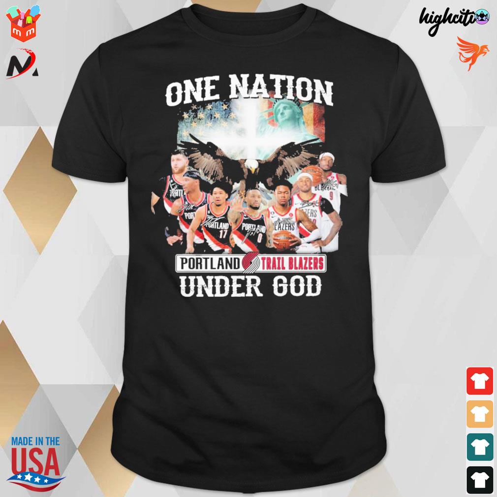 One nation portland Trail Blazers under god American and eagle and player signatures t-shirt