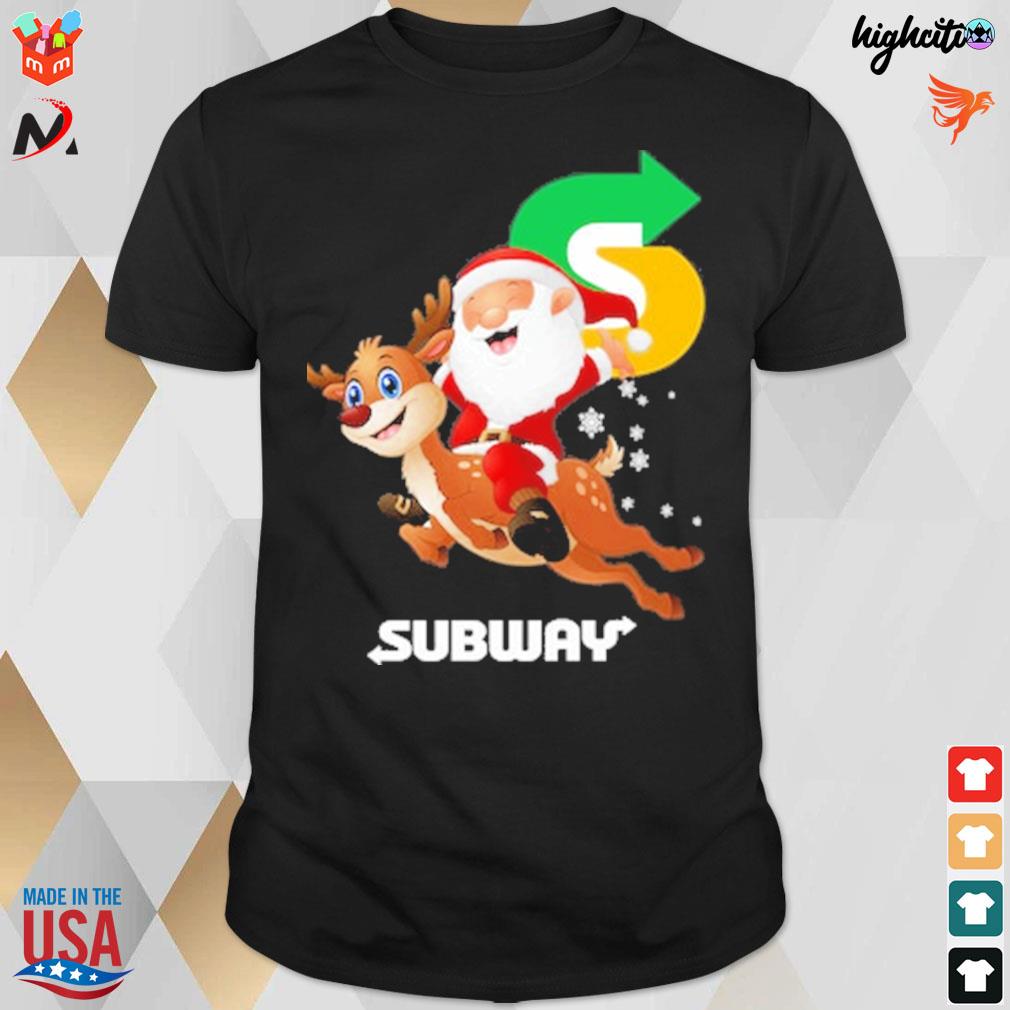 Subway 055 Snata Claus and reindeer christmas t-shirt