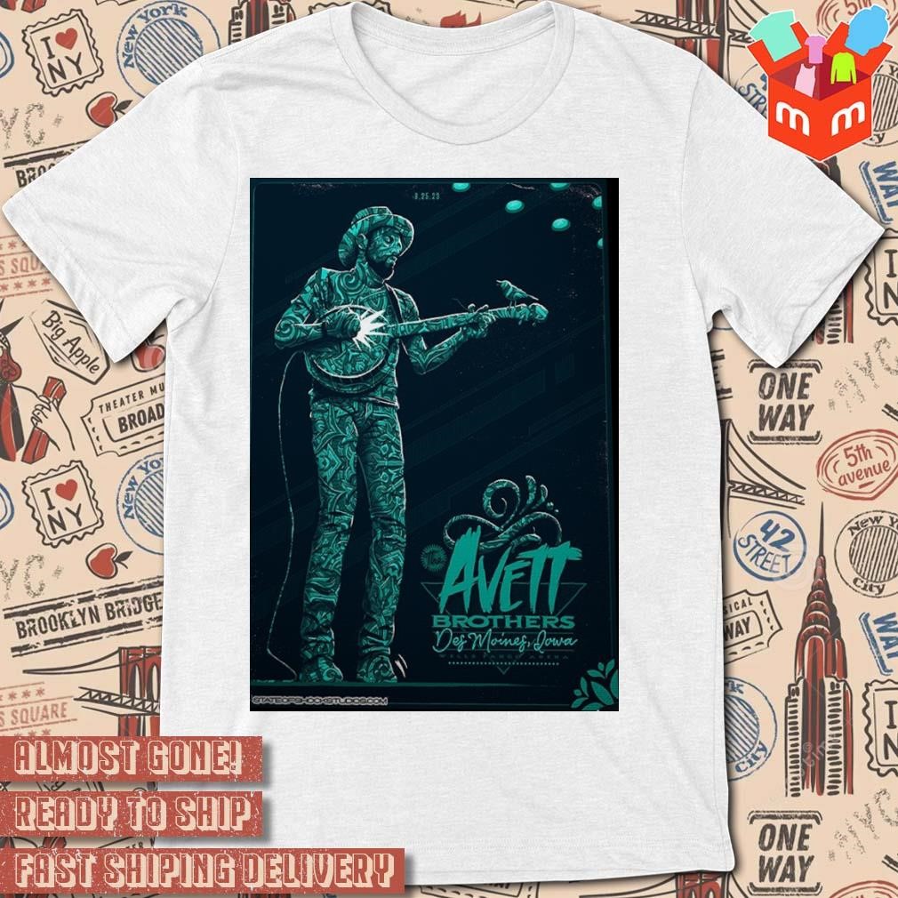 Avett Brothers Rock Band Show Des Moines Iowa August Tour 2023 Concert art poster design T-shirt