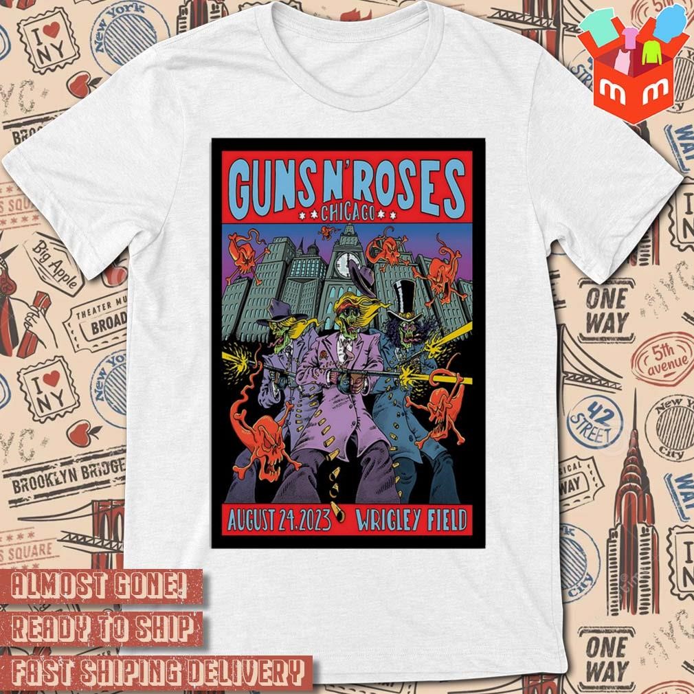 Guns n' roses august 24 2023 Wrigley Field Chicago event art poster design t-shirt