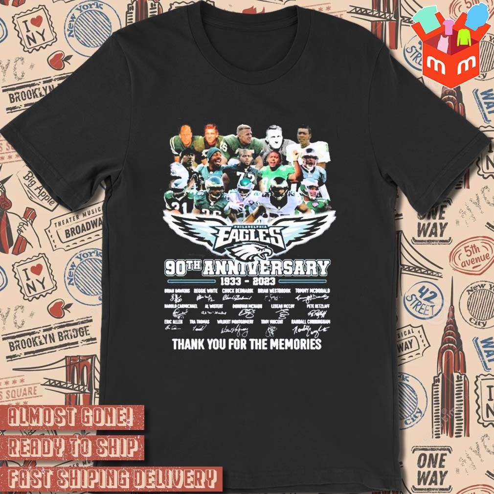 Philadelphia eagles 90th anniversary 1933-2023 thank you for the memories signatures photo design t-shirt