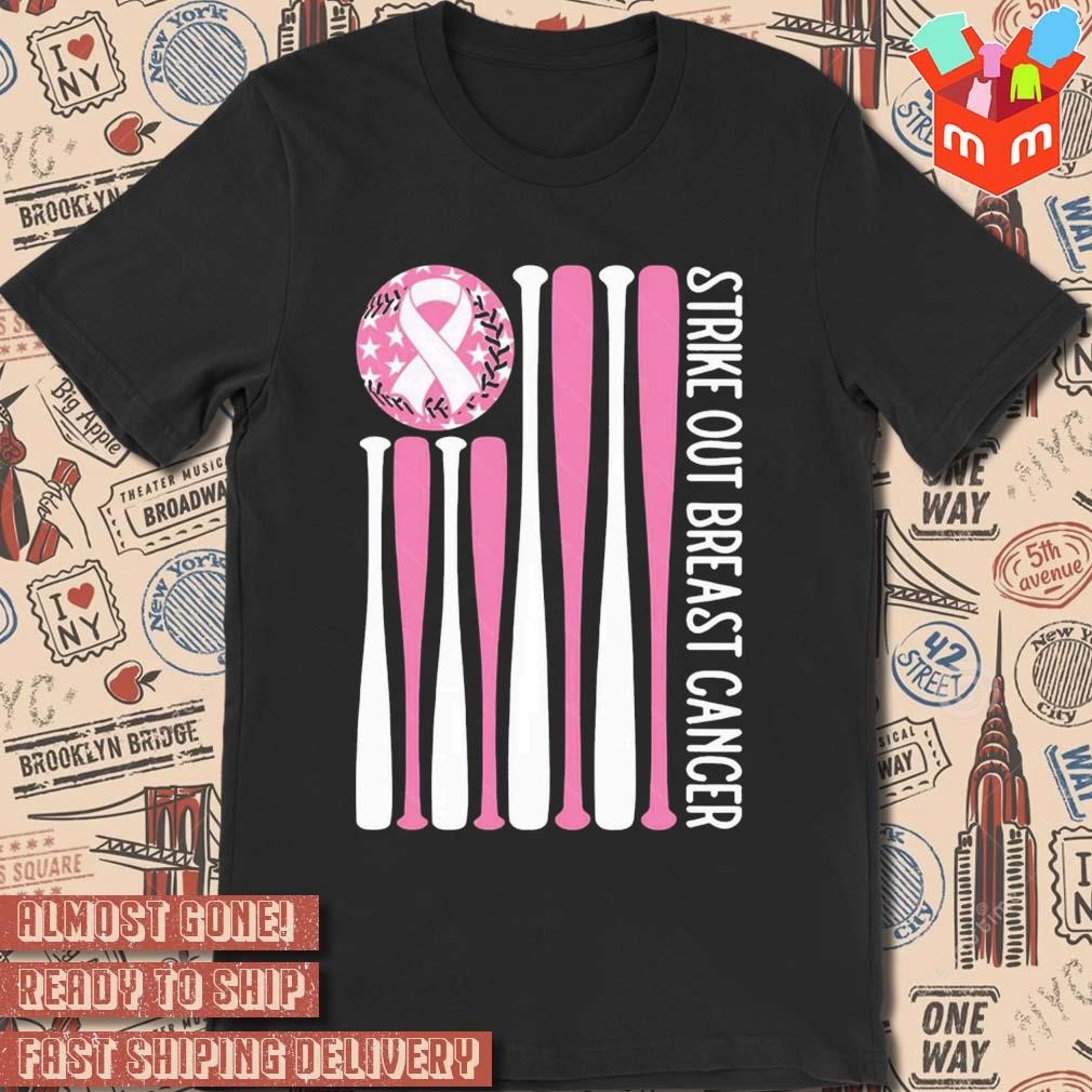 Strike out breast cancer baseball pink American flag t-shirt