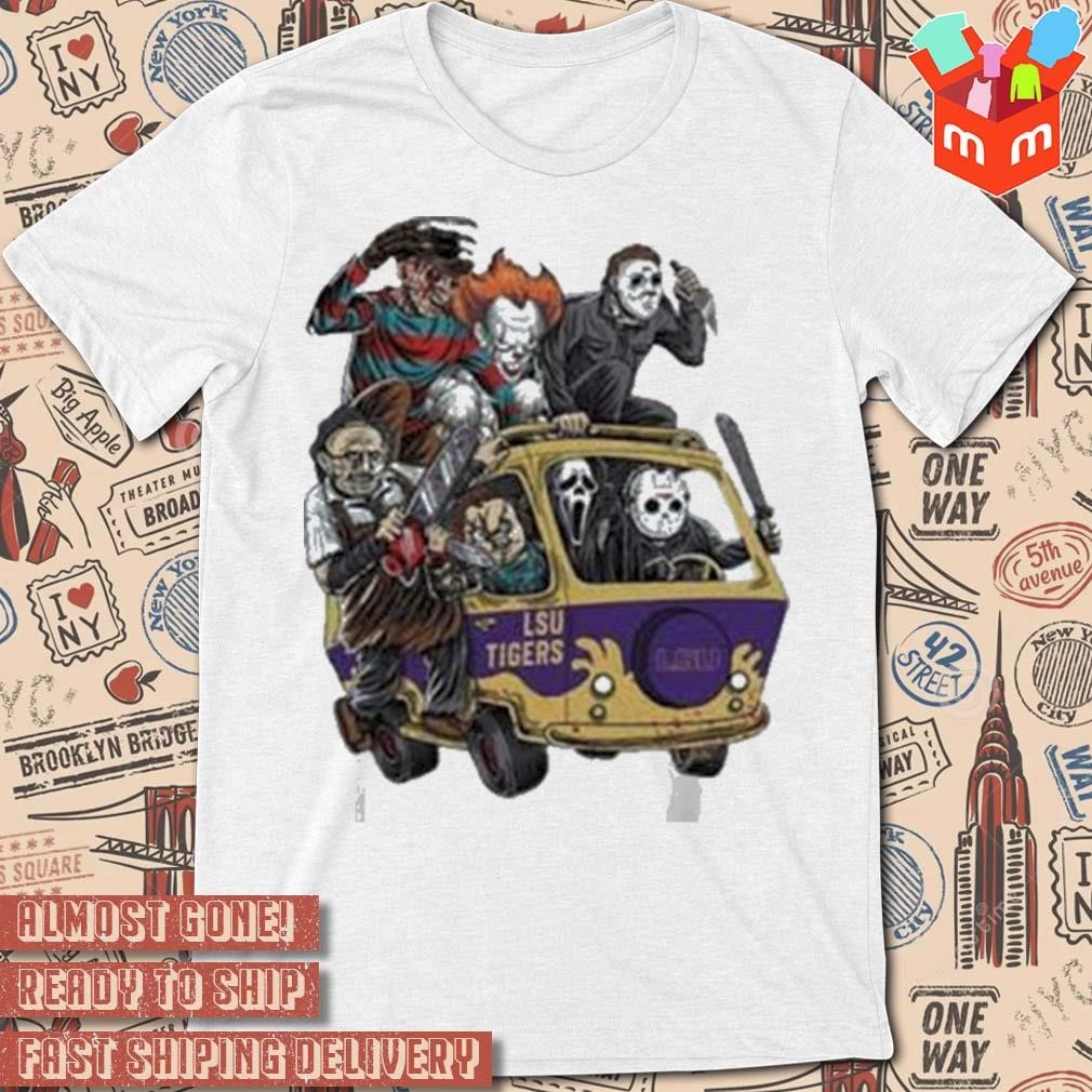 Lsu tigers horror movies characters bus halloween 2023 art design t-shirt
