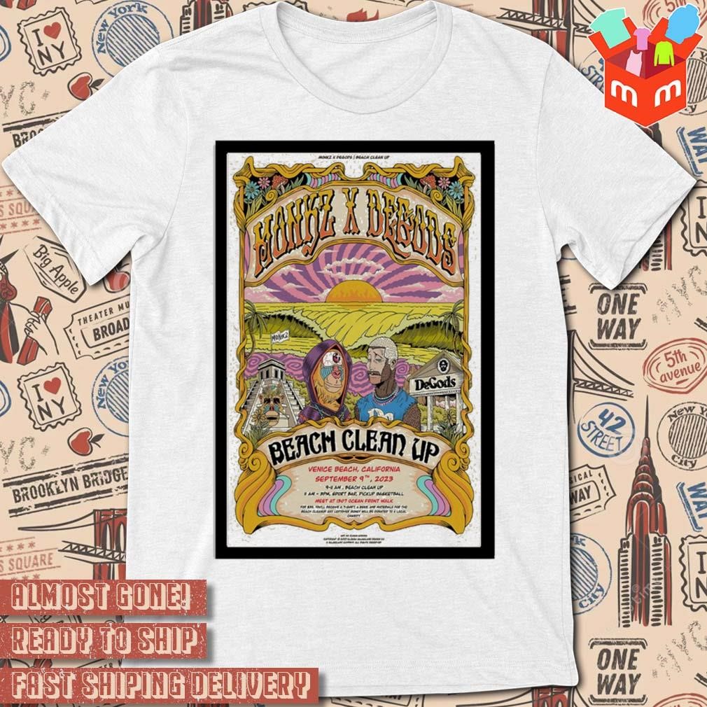 Monkz x degods september tour 2023 beach clean up California tour concert art poster design t-shirt
