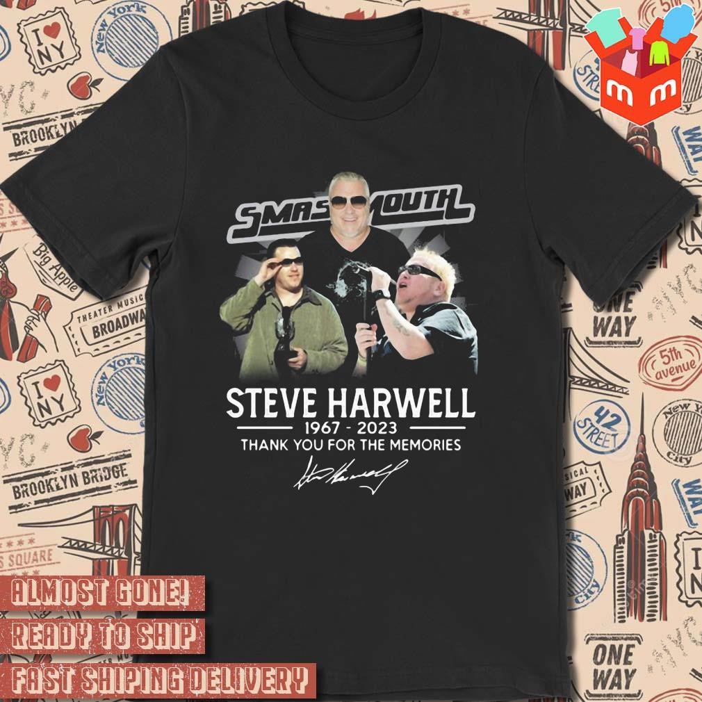 Smash mouth steve harwell 1967 2023 thank you for the memories signature photo design t-shirt