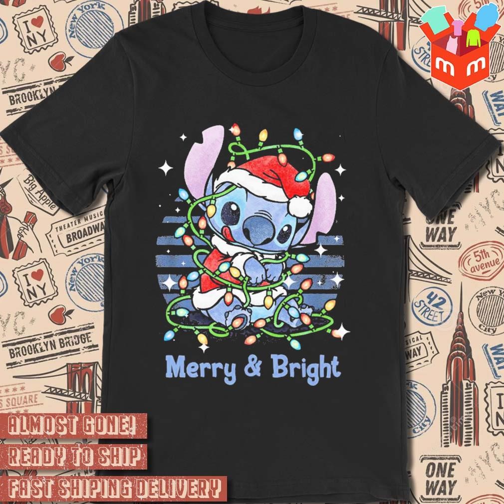 Baby Stitch Santa merry and bright Christmas 2023 T-shirt