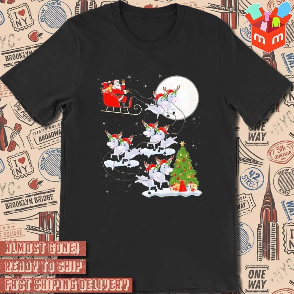 Santa Claus riding reindeers donkey snow Christmas 2023 T-shirt