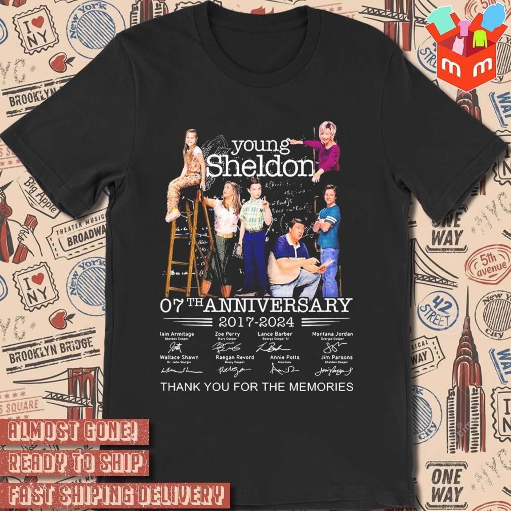 Young Sheldon 07th anniversary 2017-2024 signatures thank you for the memories T-shirt